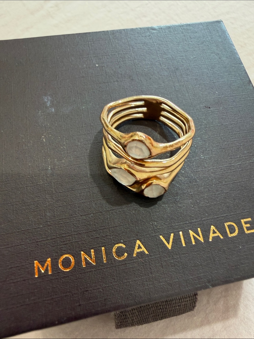 Monica Vinader rose Gold Stacking Rings with pink Stone Accents
